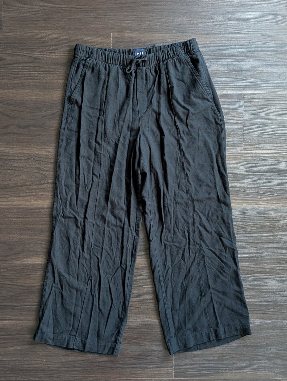 Gap Linen Blend Black Wide Leg Pants Resort Boho Beach Goth Classic Medium
